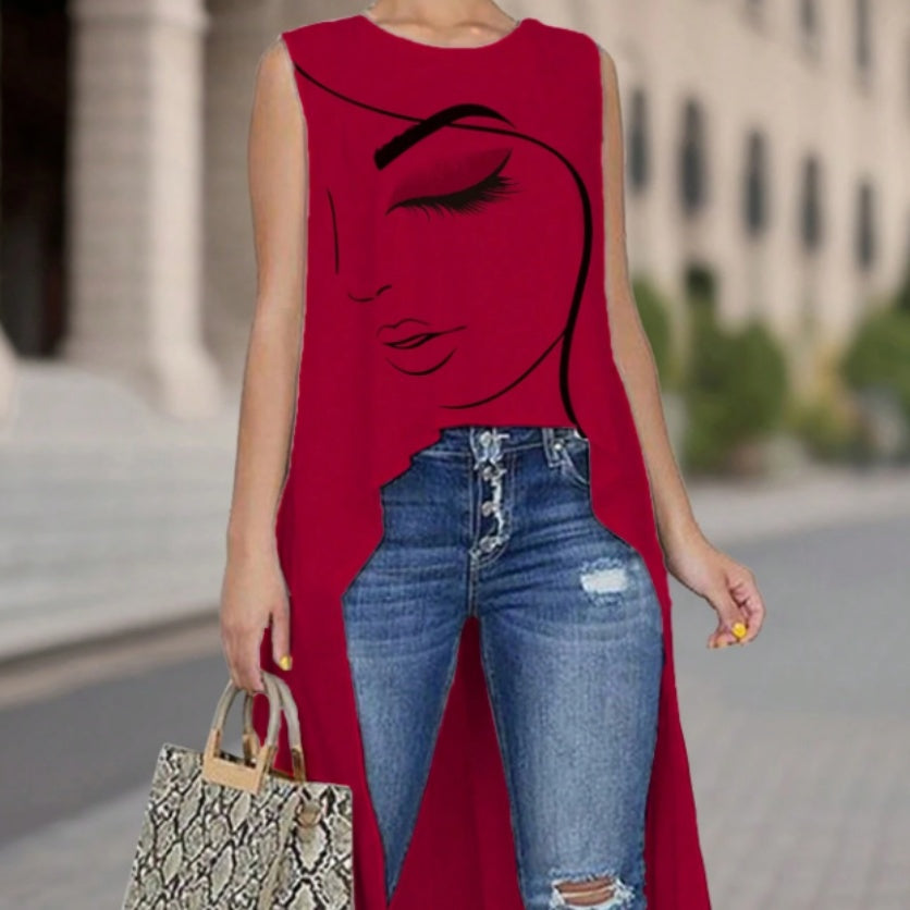 Casual Print Sleeveless Shirt