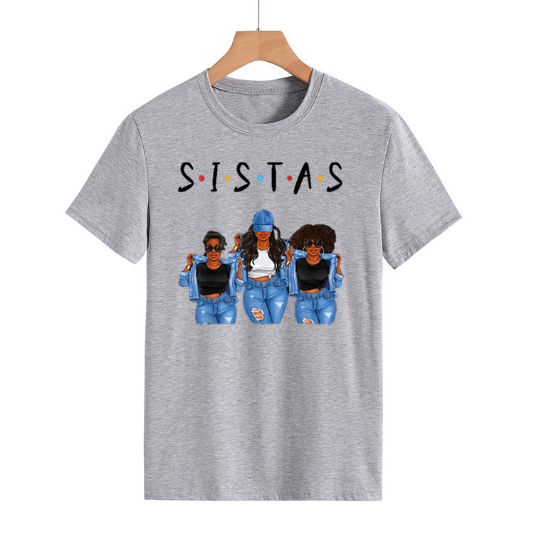 Sistas Three Denim Girly Print Fashion Short Sleeves