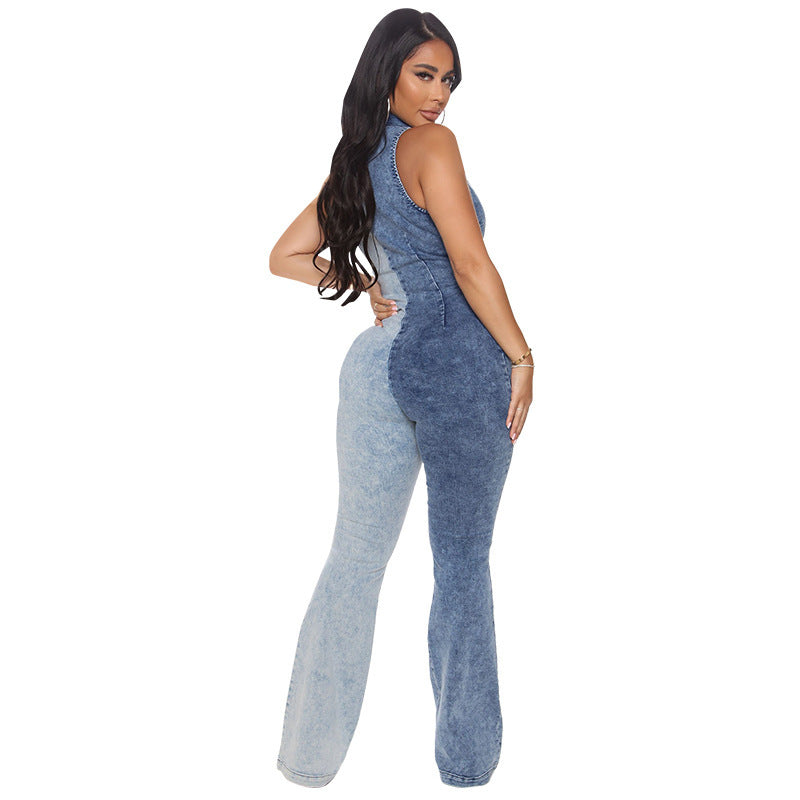 Fashionable 2 Tone Denim Jumpsuit