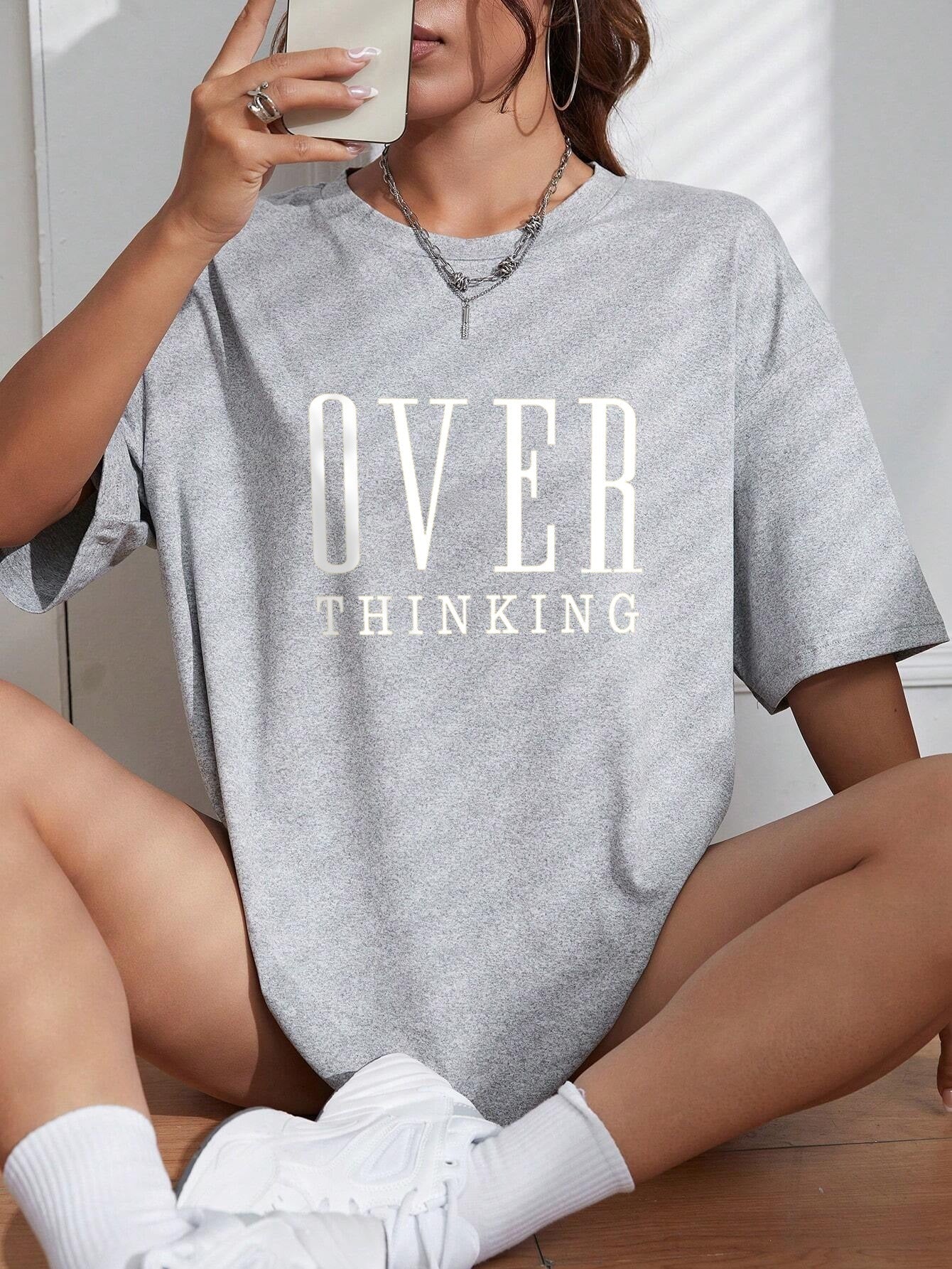 Over Thinking Letter Print Cotton Short Sleeve Top