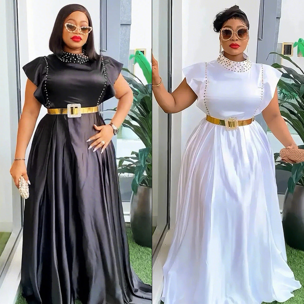 Elegant Style Rhinestone High Waist Dress