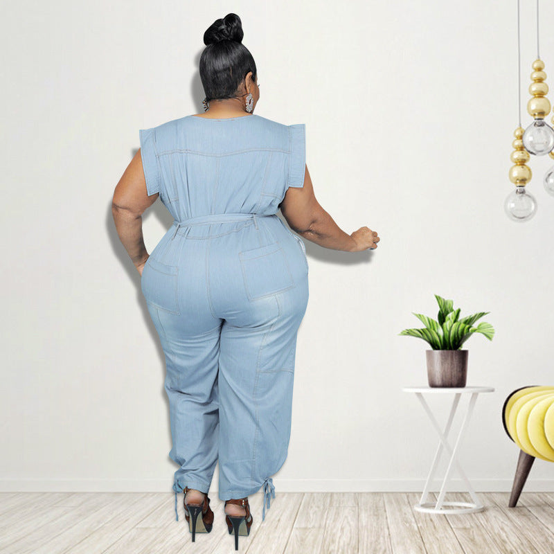 Stylish Washed Denim Casual Jumpsuit