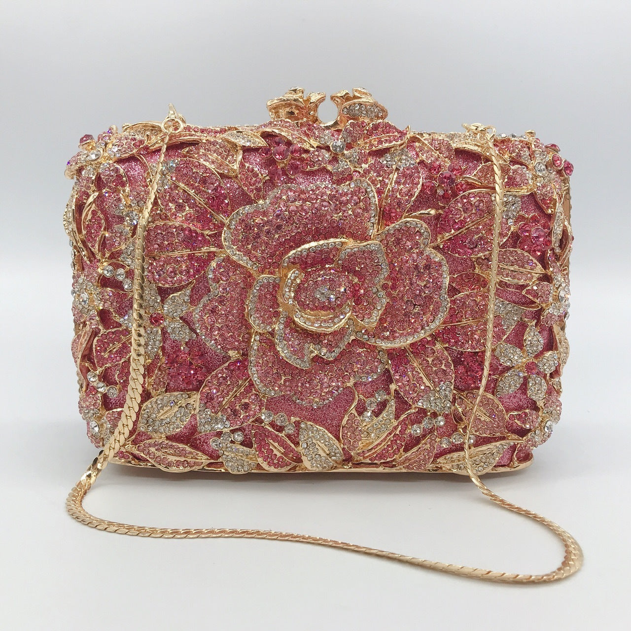 Metal Rose Diamond Chain Clutch