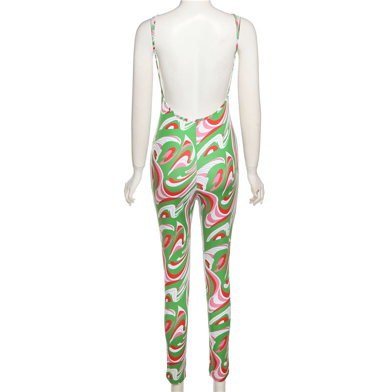 Printed Halter Strap High Waist Bodysuit