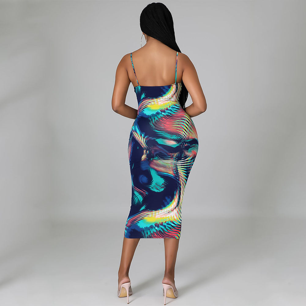 Digital Print Suspender Dress