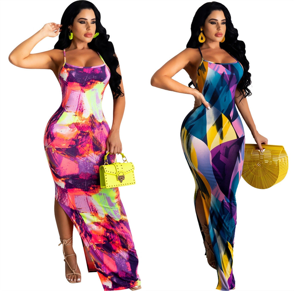 Slim Strap Painted Print Dress