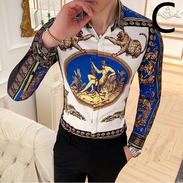 Print Shirt Masculine Baroque Slim Button-Down Shirt