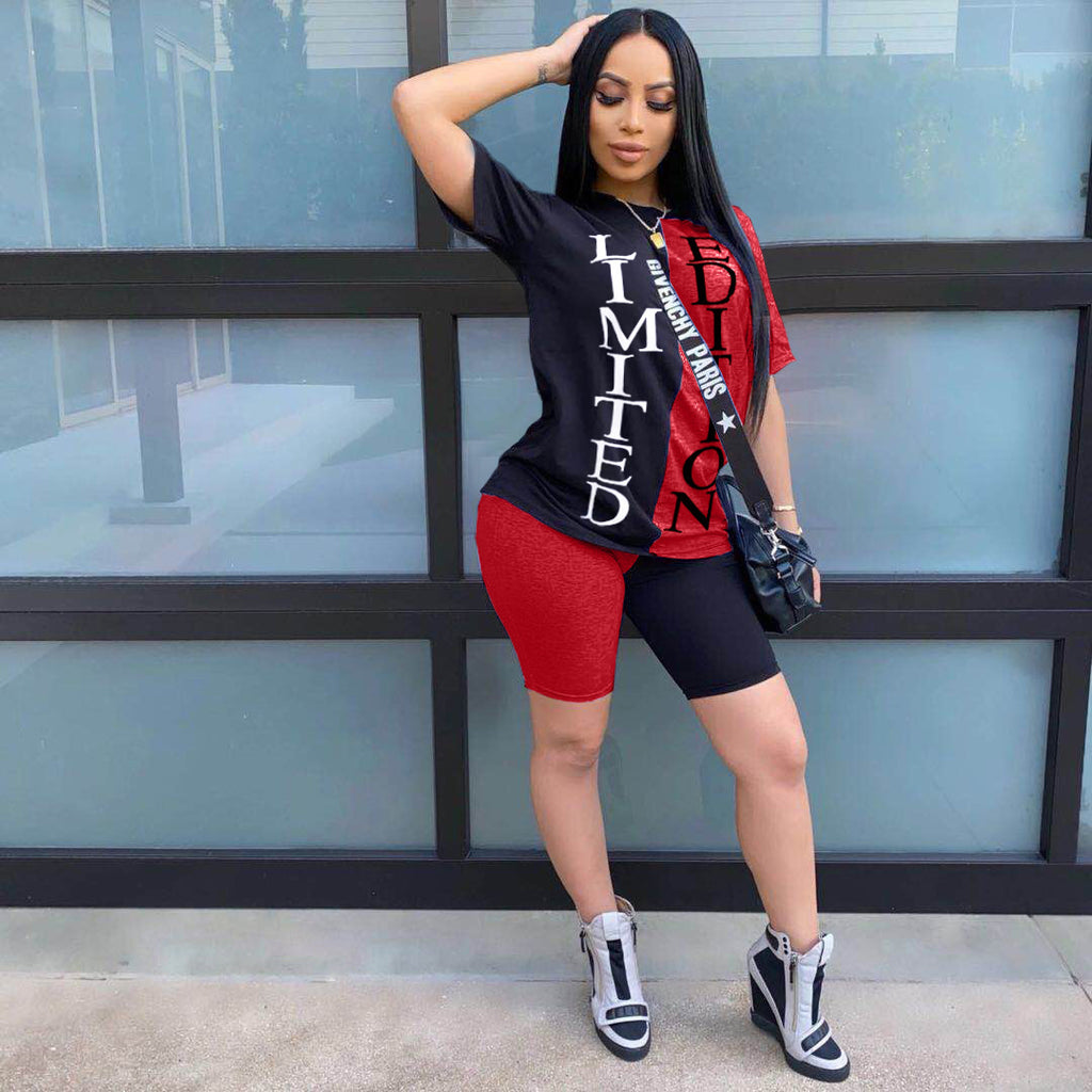 Women's New Offset Printing Stitching Casual Sports Two-piece Suit