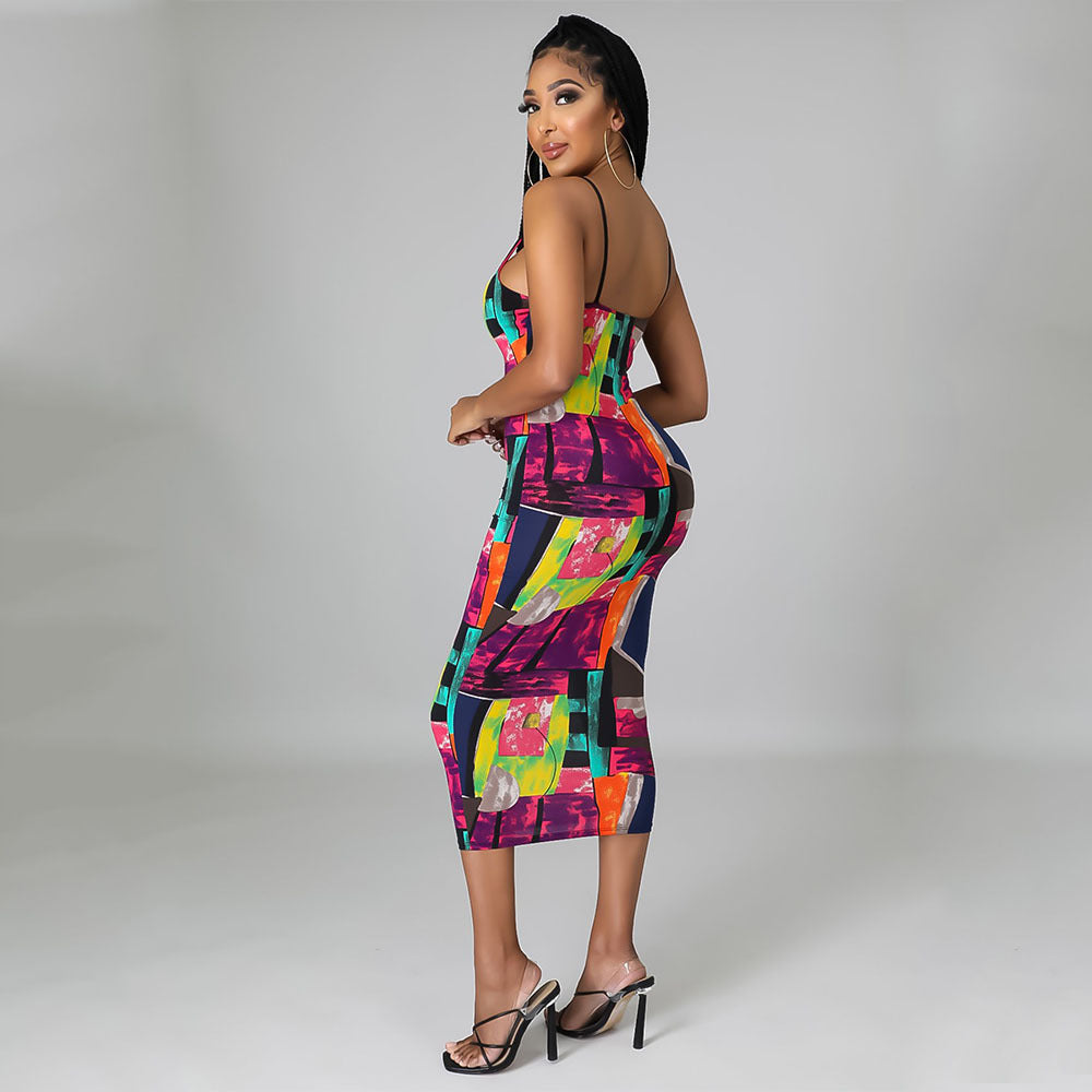 Digital Print Suspender Dress