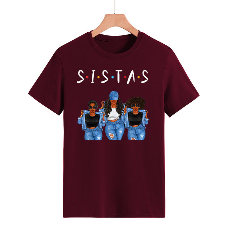 Sistas Three Denim Girly Print Fashion Short Sleeves