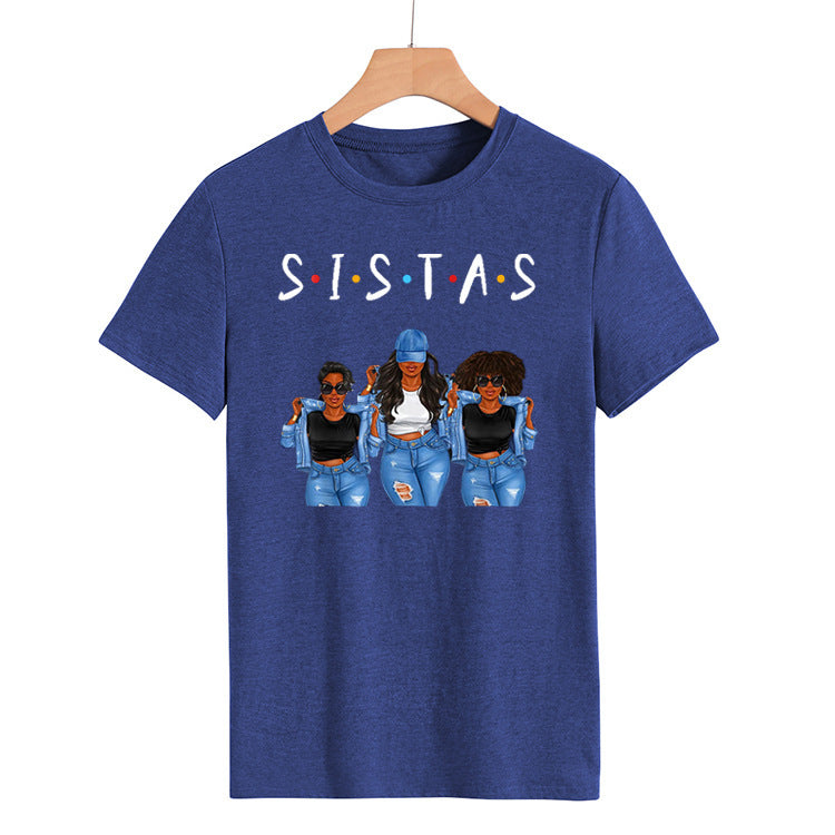 Sistas Three Denim Girly Print Fashion Short Sleeves