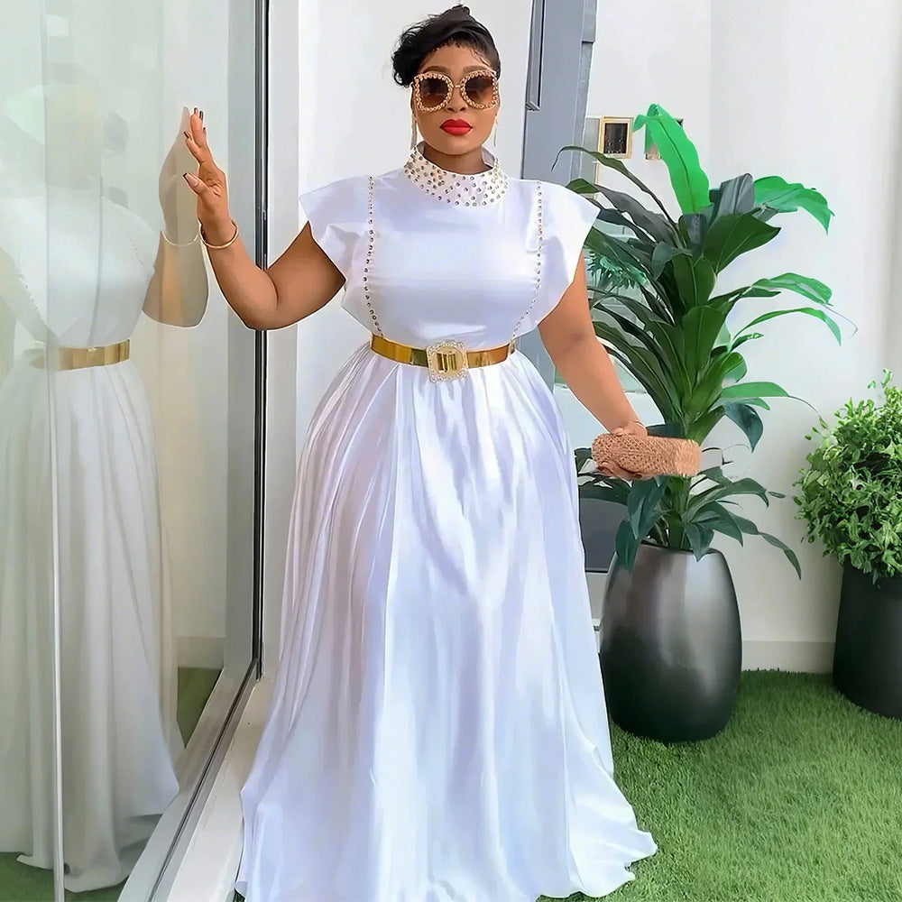 Elegant Style Rhinestone High Waist Dress