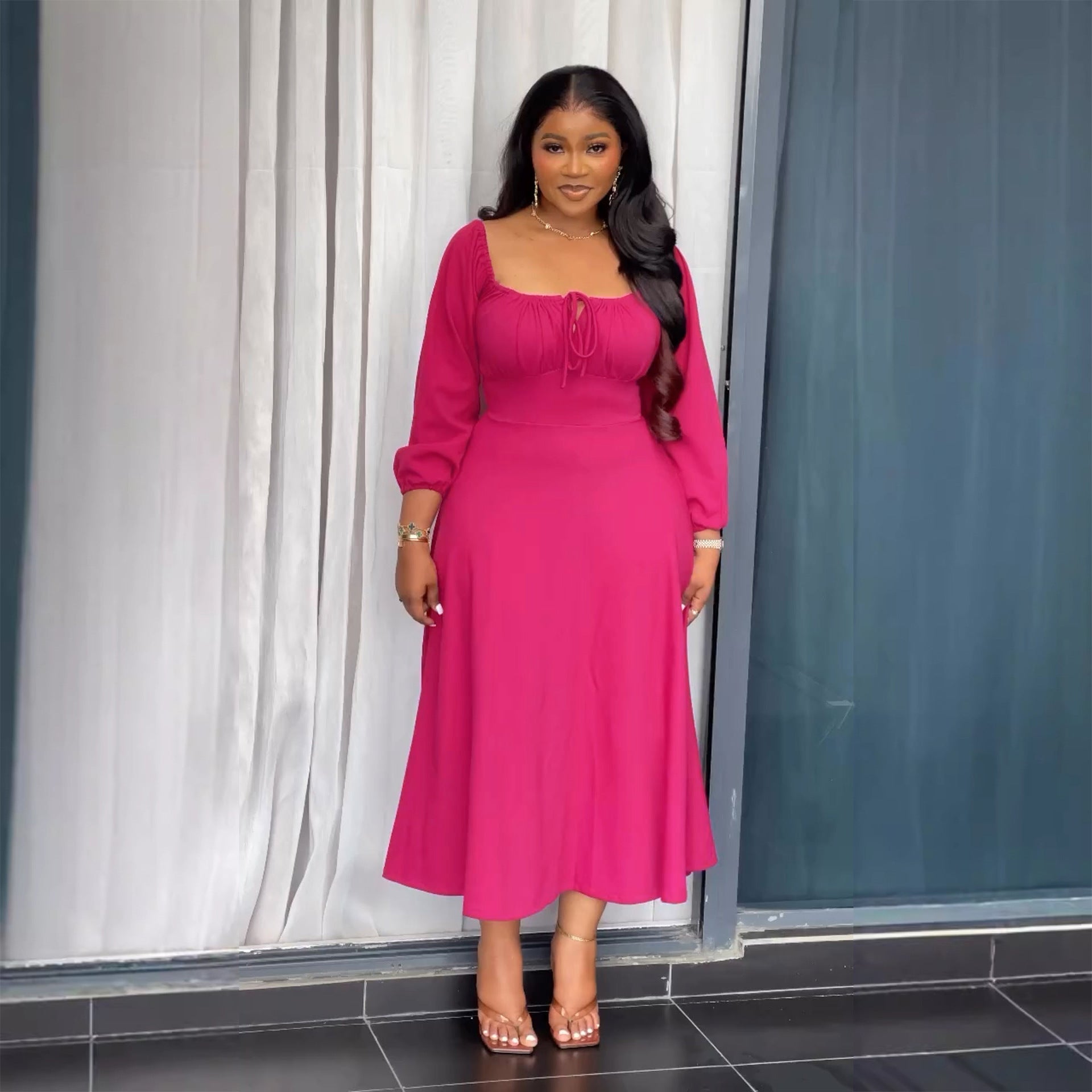 Waist-tight A- Line Hem Dress