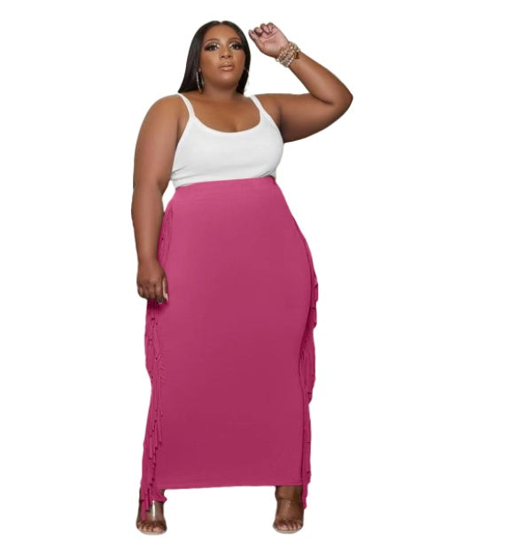 Double-sided Brushed Fabric Fringed Maxi Skirt