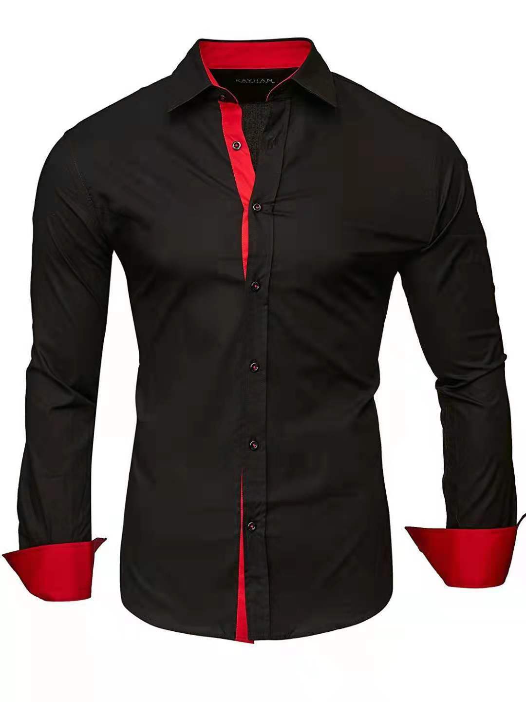 Casual Contrast Colored Long Sleeved Casual Shirt