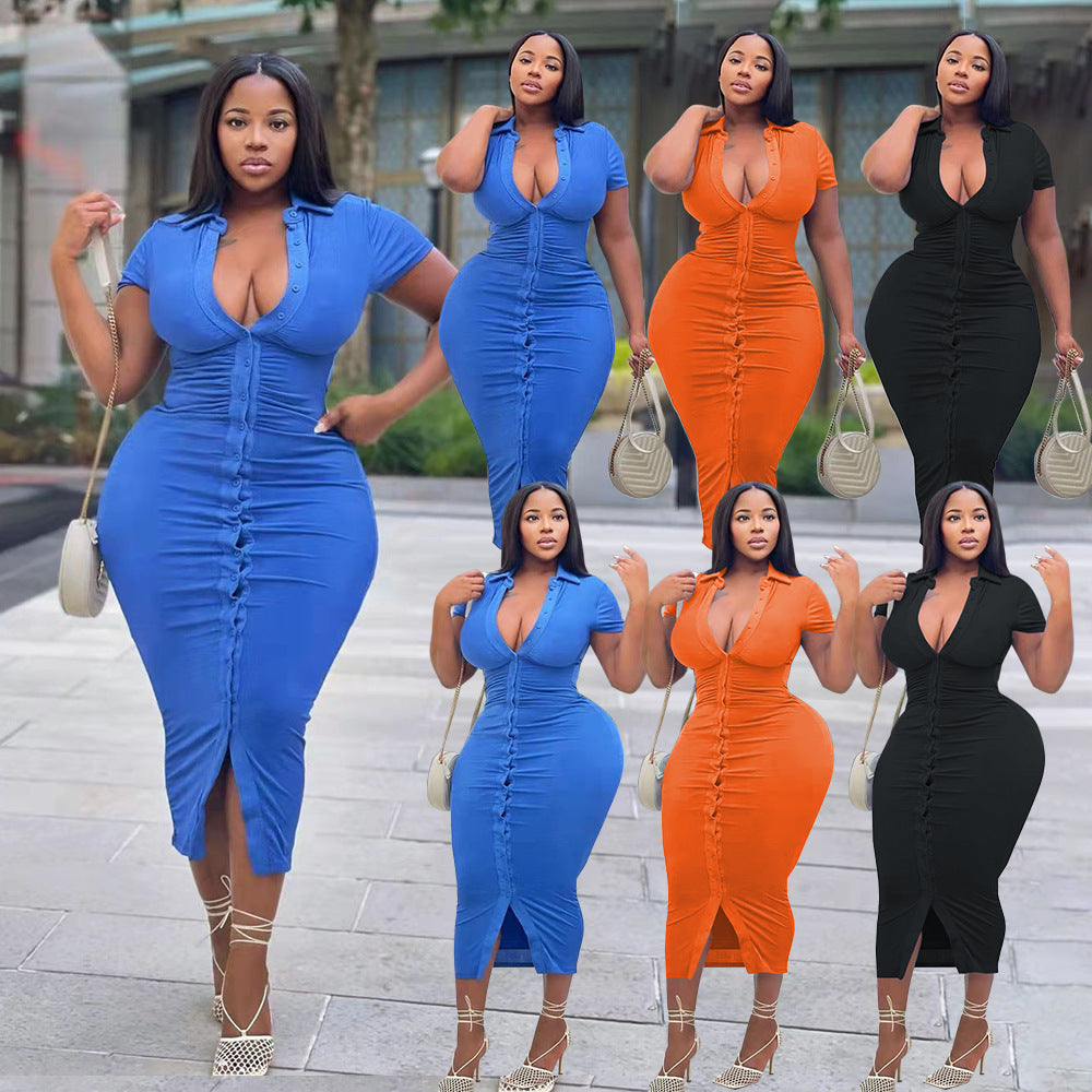 Casual Fitted Button Down Bodycon Dress