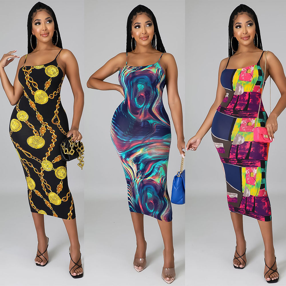 Digital Print Suspender Dress