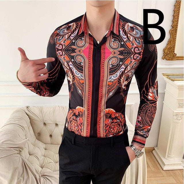 Print Shirt Masculine Baroque Slim Button-Down Shirt