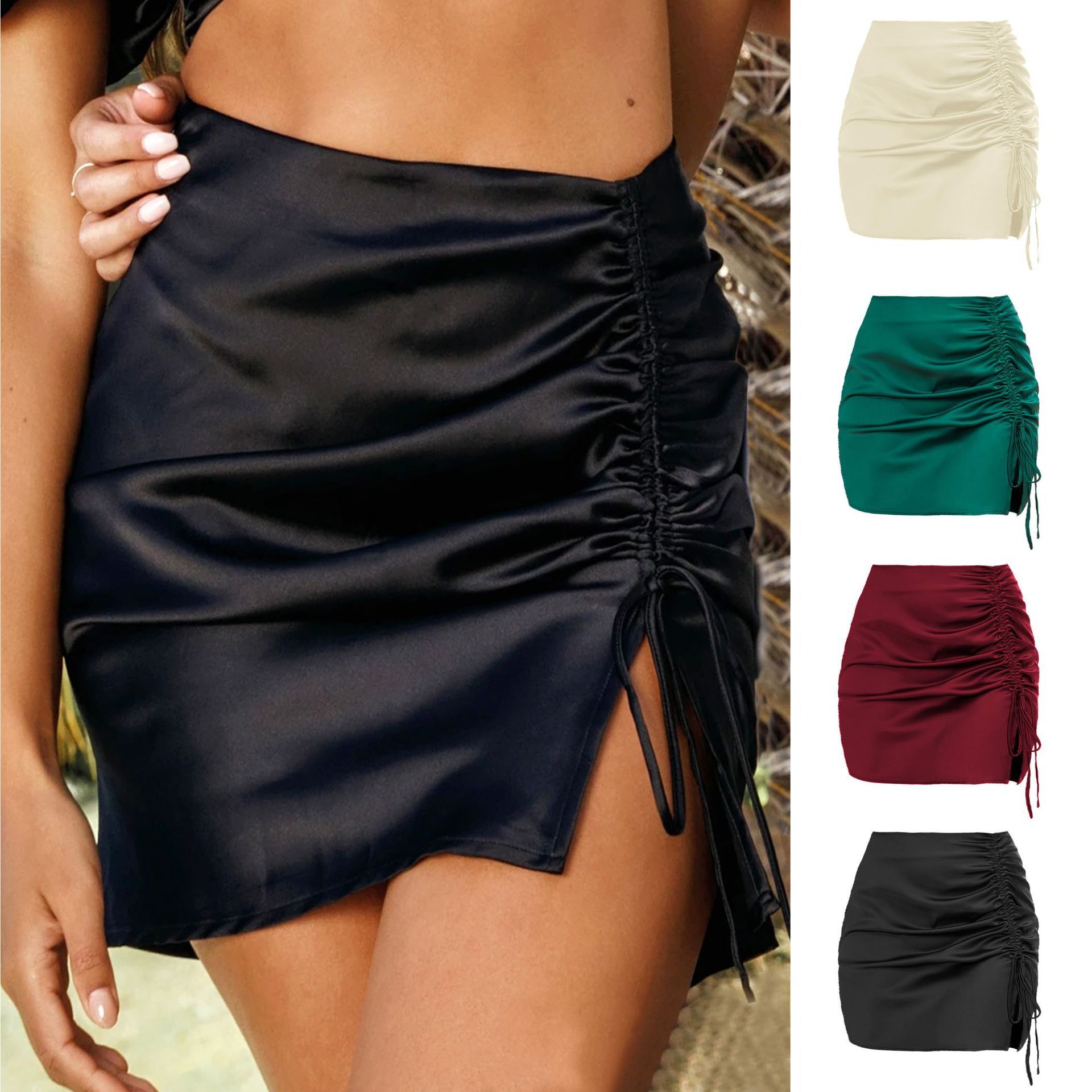 Pleating High Waist Zip Skirt