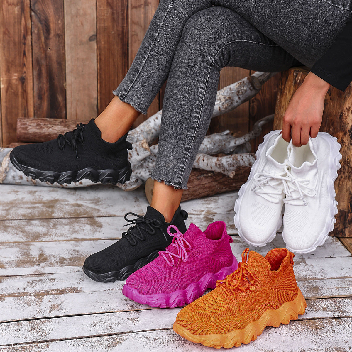 Lace-up Sneakers Lightweight Breathable Mesh Casual Slip-ons