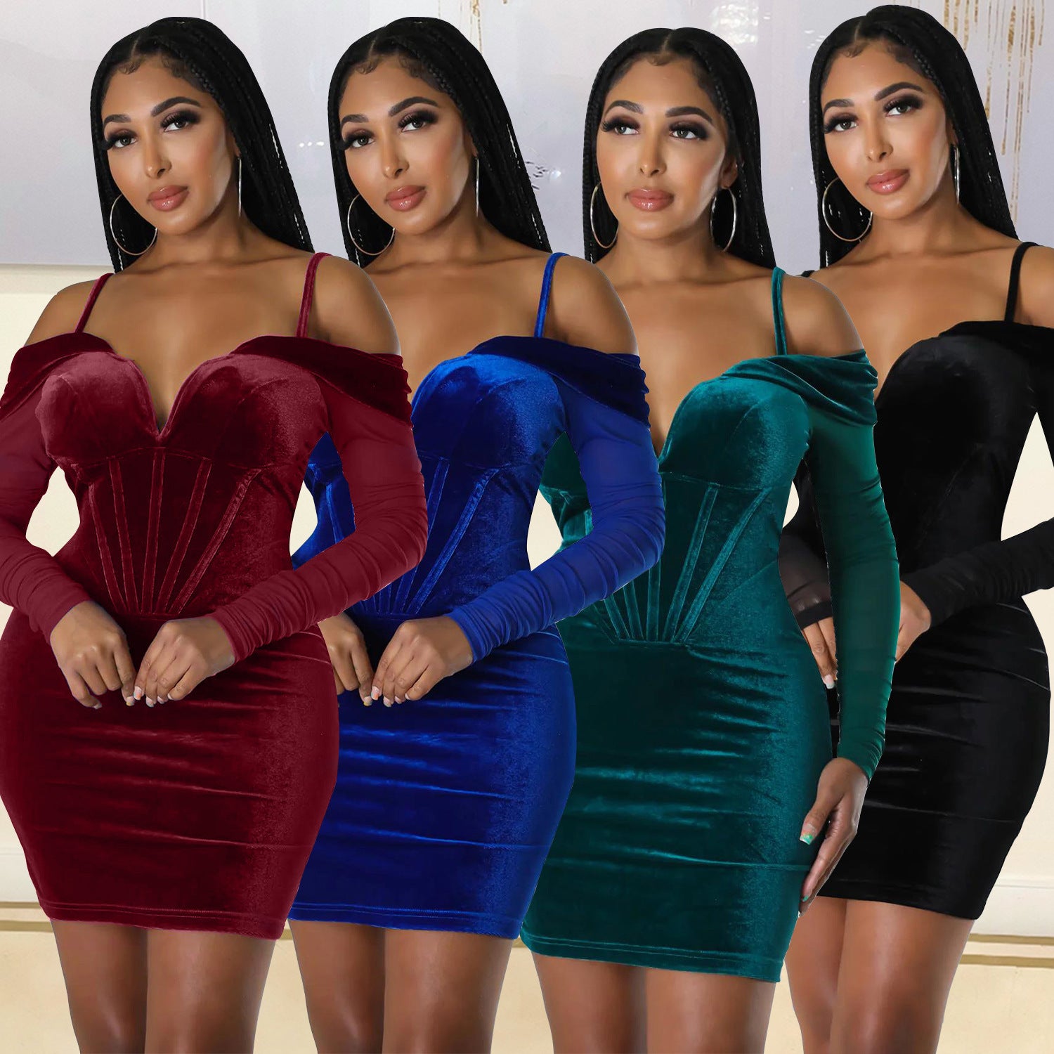 Sexy Tight Mesh Long-Sleeved Dress