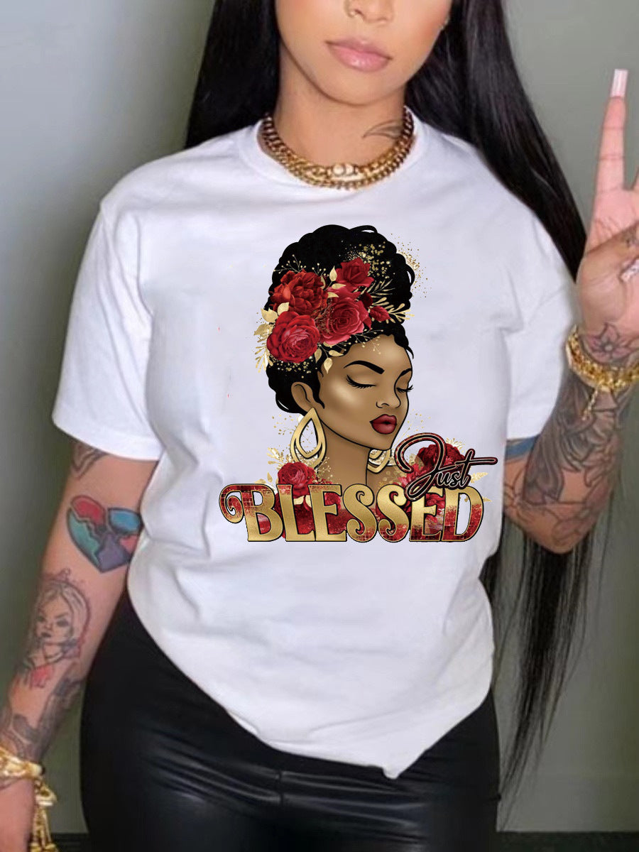 Printed Letter Round Neck T-shirt