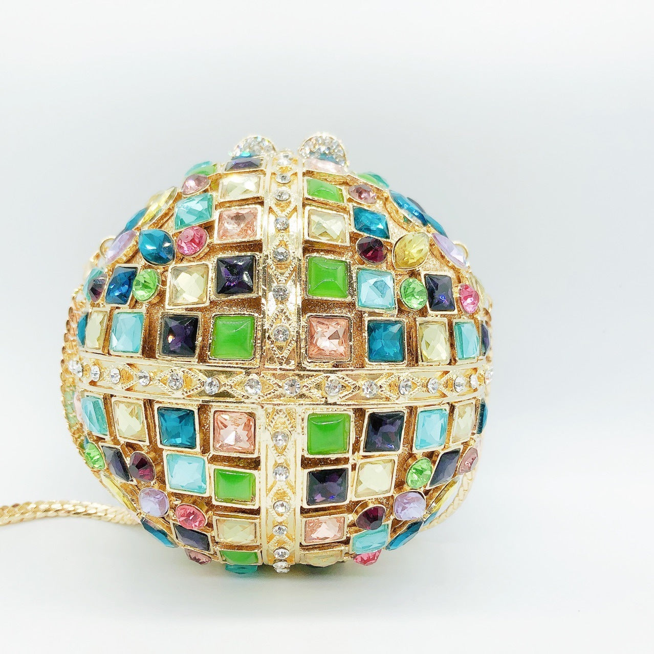 Multicolored Glass Rhinestone Round Ball Bag with an Empty Diamond