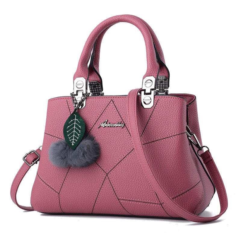Geometric Print Bag with Ball Pendant
