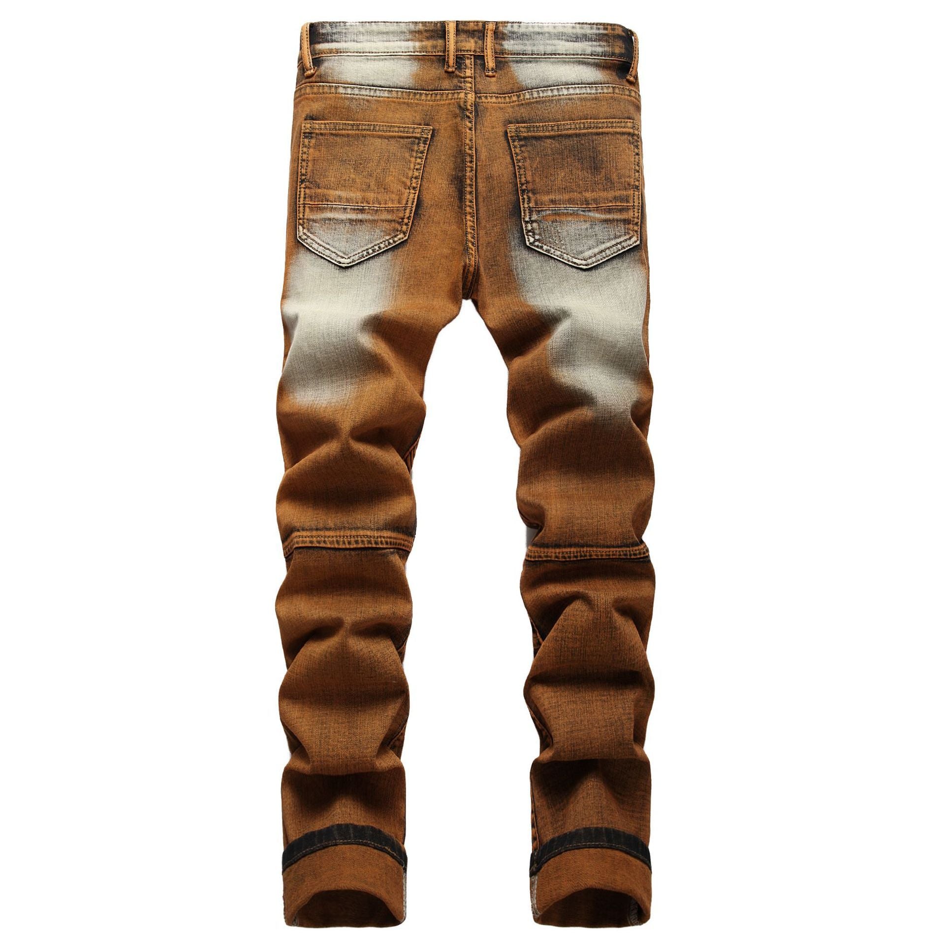 Motorcycle Stretch Zipper Dyed Fashion Skinny Jeans