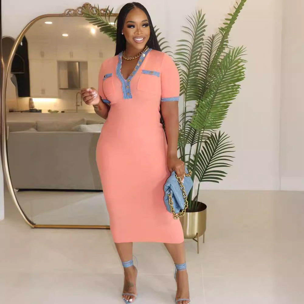 Pocket Solid Color Casual Dress